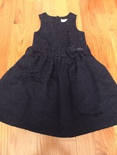 very pretty navy blue dress with embroidered flowers and bow for girls size 6