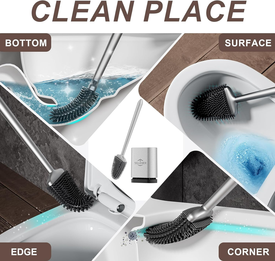 Sellemer Toilet Brush and Holder Set Flexible Toilet Bowl Brush Head
