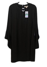 michael kors Wm Sheath dress Size:P/L black bell sleeve stretch Gold Buckle $125