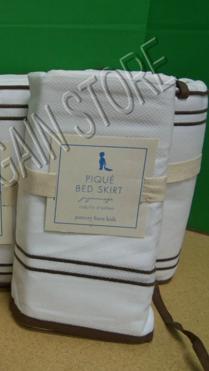 Pottery Barn Kids Embroidered Pique Nursery Crib Baby Bed Chocolate Bed Skirt