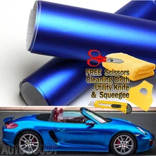 96" x 60" Satin Matte Chrome Metallic Deep Blue Vinyl Film Wrap Bubble Free