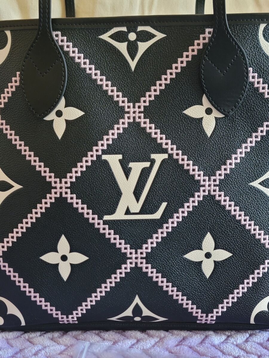 Louis Vuitton Black Neverfull MM Giant Flower Monogram Empreinte Leather  Bag