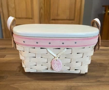 Longaberger 2005 Horizon of Hope Lidded Basket with Ceramic Tie On, New