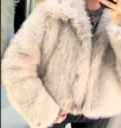 ZARA WOMAN Fluffy FAUX FUR SHORT Jacket COAT PEARL GREY 1255/768 M NWT - Picture 7 of 14