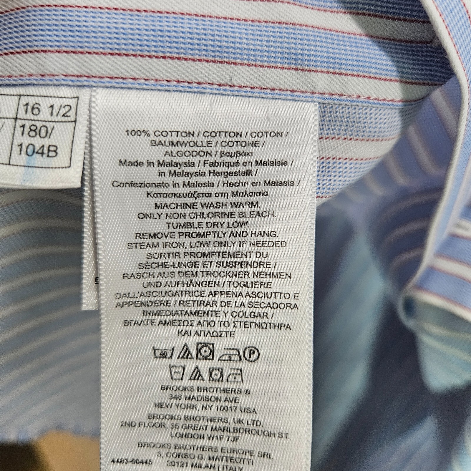 Brooks Brothers 1818 Dress Shirt Men 16.5-33 - French Cuff - Button Blue Striped thumbnail 7