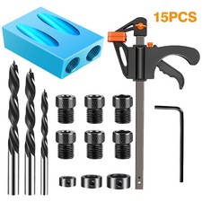 15 Pcs Pocket Hole Jig Kit 6/8/10mm 15 Degree Angle Drill Guide for Woodworking