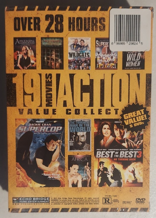 19 Movies Action Value Collection, 5 DVDs, Over 28 Hours - New And Sealed