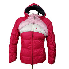 Vtg Nike Athletic Pink/Gray Reversible Puffer Jacket Coat Hooded Youth L 14US 