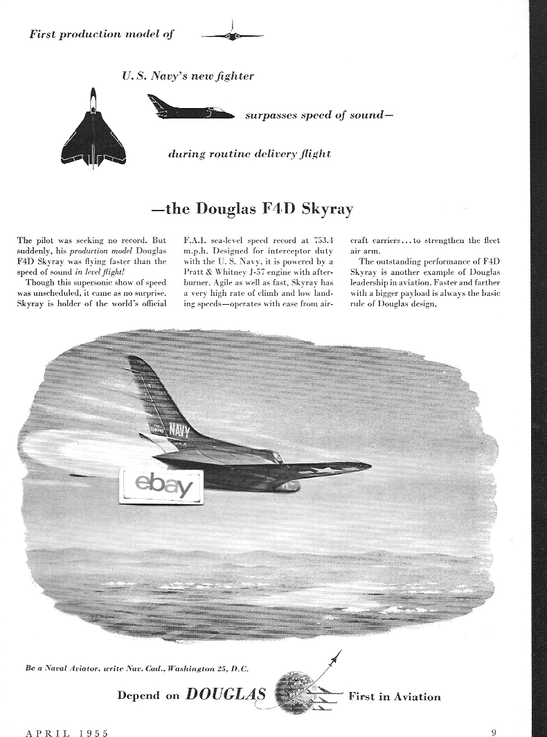 DOUGLAS AIRCRAFT CORP 1955 DOUGLAS F4D SKYRAY FOR US NAVY AD #2