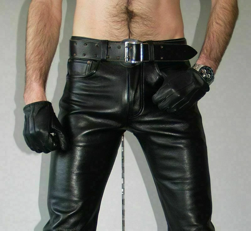 Men's Black Genuine Lambskin Real Leather Casual Jeans Biker Leather Pant