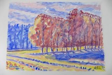 Wilhelm Klußmann Aquarell 1993 sig. Baumgruppe im Herbst 47x66cm N-1244