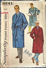 VINTAGE SIMPLICITY 3421 MENS ROBE PATTERN & TRANSFER  SIZE S UNCUT FACTORY FOLD