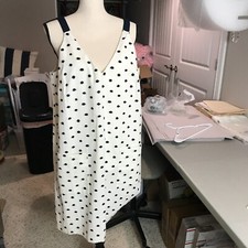 Women's NWT Loft Dress, White w/navy dots Size 14