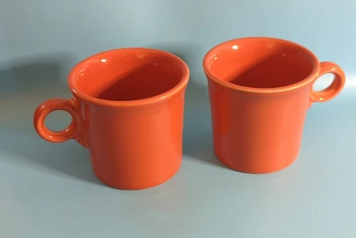 2 Vintage Orange Fiesta HLC Coffee Cup Mugs O-Ring Handle USA Fiestaware