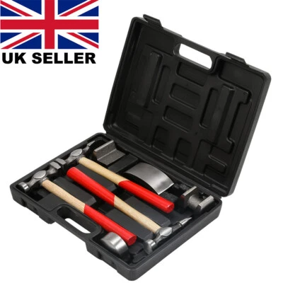 QNGENET 7PC CAR DENT AUTO BODY PANEL REPAIR TOOL KIT HANDLES BEATING DOLLIE HAMMERS SET