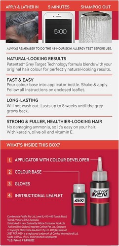 NUOVO Just for Men Shampoo-In Colore Capelli Colorante Uomo # Naturale Real Black - Foto 9 di 9