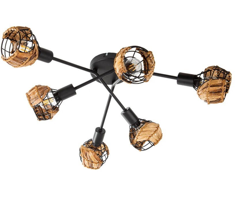 Nino Leuchten Deckenleuchte Java Natural Metall 6 воспламеняет современный Грасгефлехт