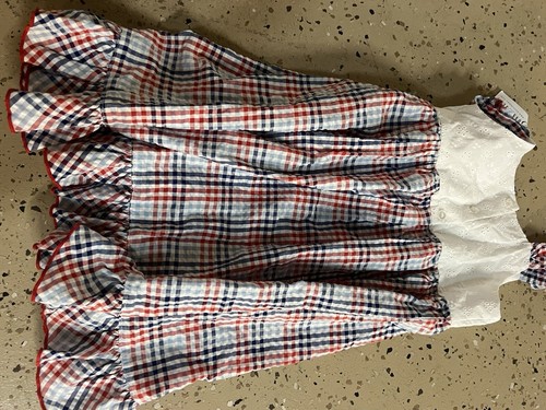 Bonnie Jean Girls Red White Blue Eyelet Lace Country Gingham Sun Dress 6 New! - Picture 4 of 4