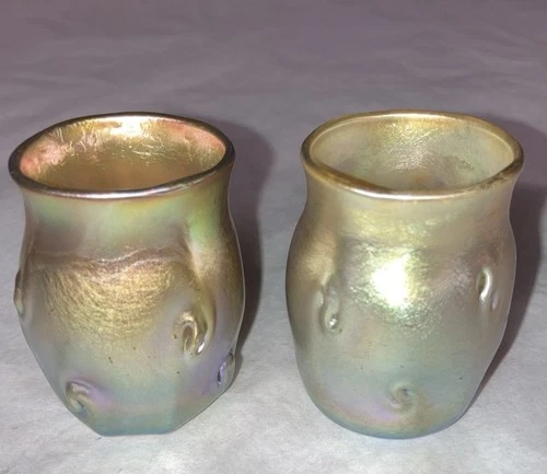 (2) Antique Louis Comfort Tiffany LCT Favrile Art Glass Toothpick Holders Exc