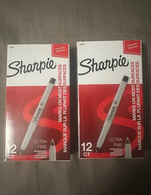24 Sharpie Ultra Fine Point Black Markers 37001 New -112002