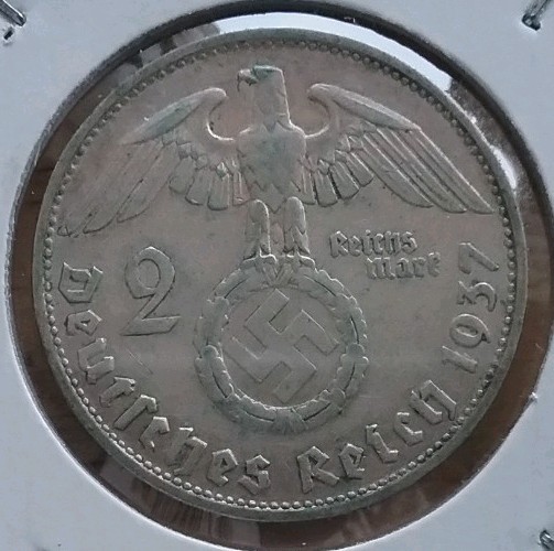 1937 G 2 Mark German Silver WWII Coin 3rd Reich Reichsmark Coin Combine
