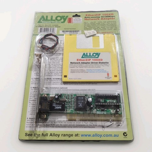 Network Adapter Alloy EtherZIP 100XD 10 / 100Mbps PCI Rare Vintage Unopened - 第 2/3 張圖片