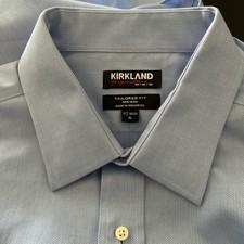 Kirkland Signature 17.5-36/37 XL Men's Tailored Fit Dress Shirt 100 Cotton Blue