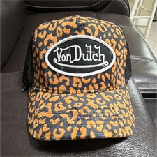 Von Dutch Animal Print Trucker Hat Black/Orange Mesh Back Adjustable One Size