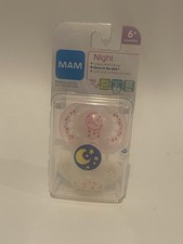 Mam Glows in the Dark PInk stars 6 months pacifier New