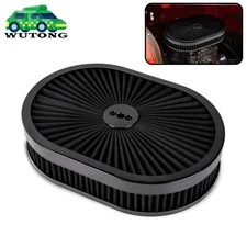Black Air Cleaner with Washable Filter, 12 x 2 Inch, Oval Shape, Universal