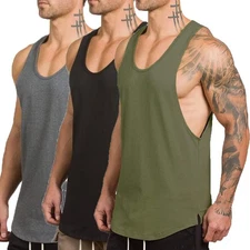 Men's 3 Pack Workout Tank Tops Cut Open Sides Bodybuilding Vest Gym Fitness S...