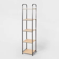 Tall Bath Wood Storage Towel Black Metal - Brightroom: 5-Shelf