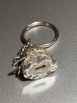 Natural Agate Geode Keychain Druzy Quartz Crystal Stone Key Ring