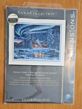 Dimensions Gold Collection Cross Stitch Kit Aurora Cabin Winter Mountain - NEW