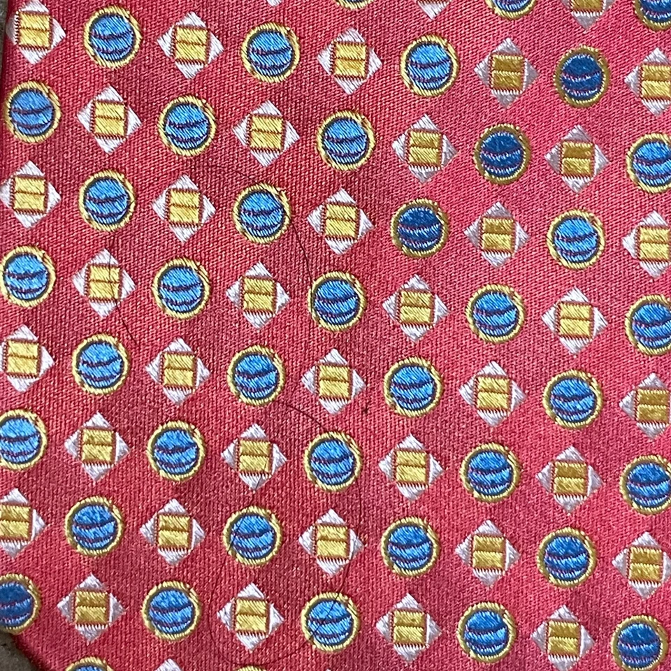 Holland & Sherry 7 折叠丝绸领带粉色蓝色黄色几何图案美国豪华 3.25 英寸 — 第 2/4 张图片