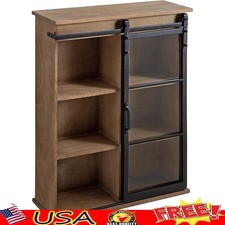 Modern Farmhouse Wall Cabinet Sliding Glass Door Storage Organizer Home Decor US