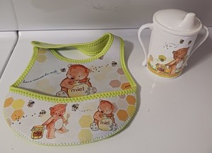 Baby Cie Neoprene Bib And Sippy Cup in the "Sweet as Honey" Theme