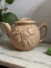 Vintage Brush Mccoy Peach Pottery Mini Teapot W/embossed Flowers Signed 3F USA