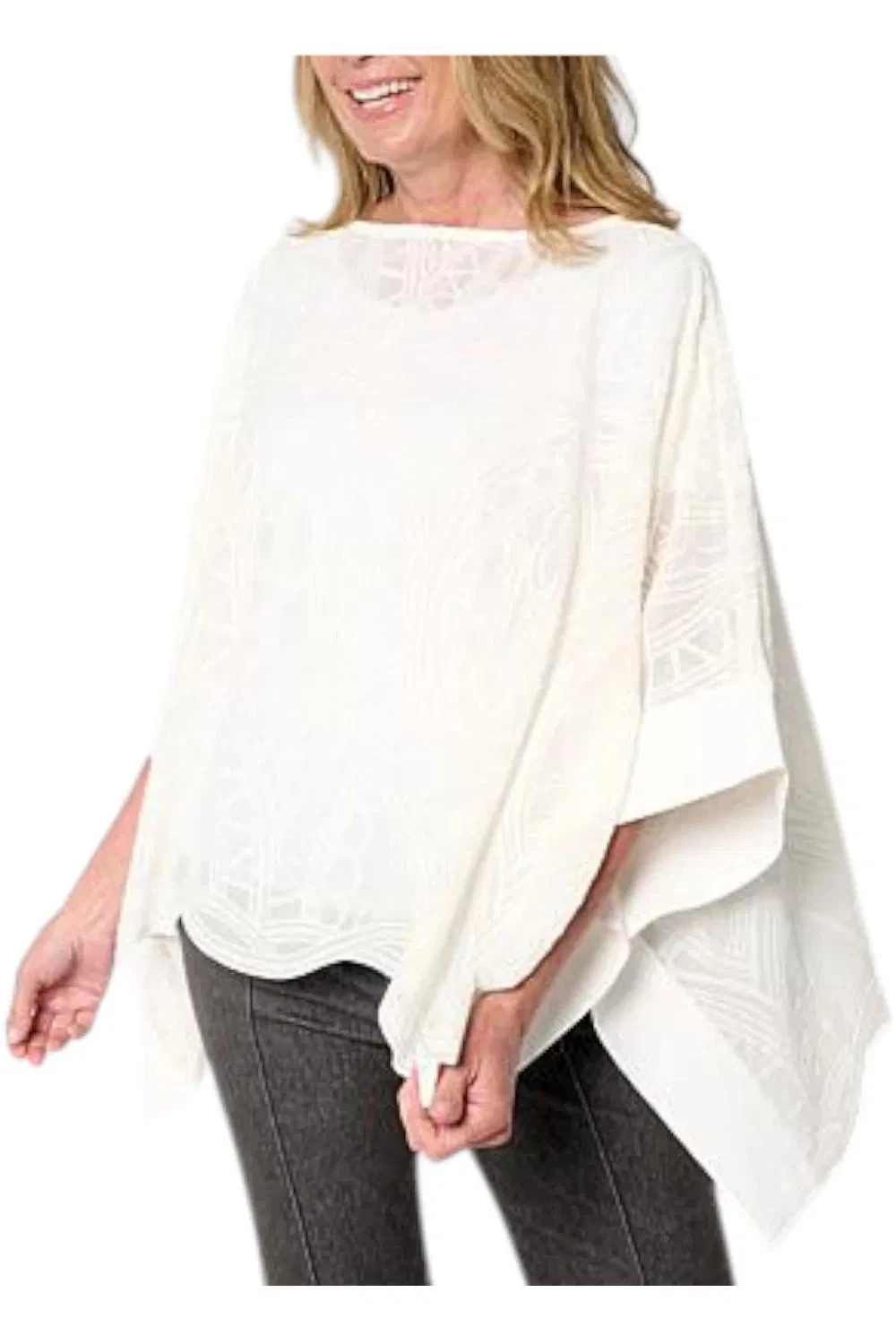 WynneCollection Women's Embroidered Chiffon Poncho Cloud