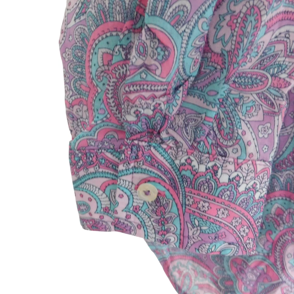 NEW Talbots womens paisley Cotton Top Lightweight Purple Button Up Petite 2X 2XP - Image 3 of 4