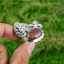 Valentines Sale 925 Sterling Silver Natural Sunstone Wife Solitaire Ring Jewelry