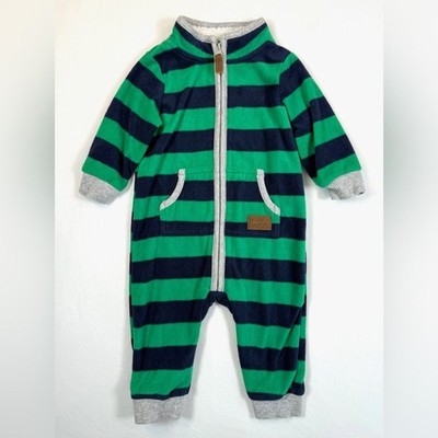CARTER'S Baby Boys' Rugby Stripe ''Little Explorers'' Fleece & Sherpa Jumpsuit 6M
