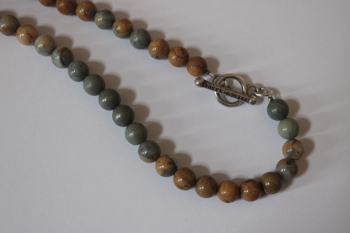 FRENCH KANDE Silver  Medallion 35"  Necklace with Earthtone Beads View 5