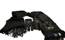 Vintage Walt Disney World Black Scarf Embroidered With Gloves Adult