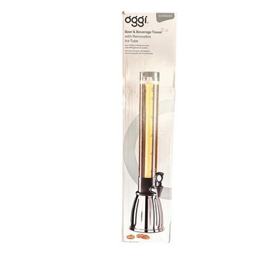 Oggi Beer and Beverage Tower with Removable Ice Tube 88oz Chrome Dispenser NEW
