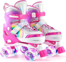 SULIFEEL Rainbow Unicorn 4 Size Adjustable Roller Skates for Girls Boys for Kids