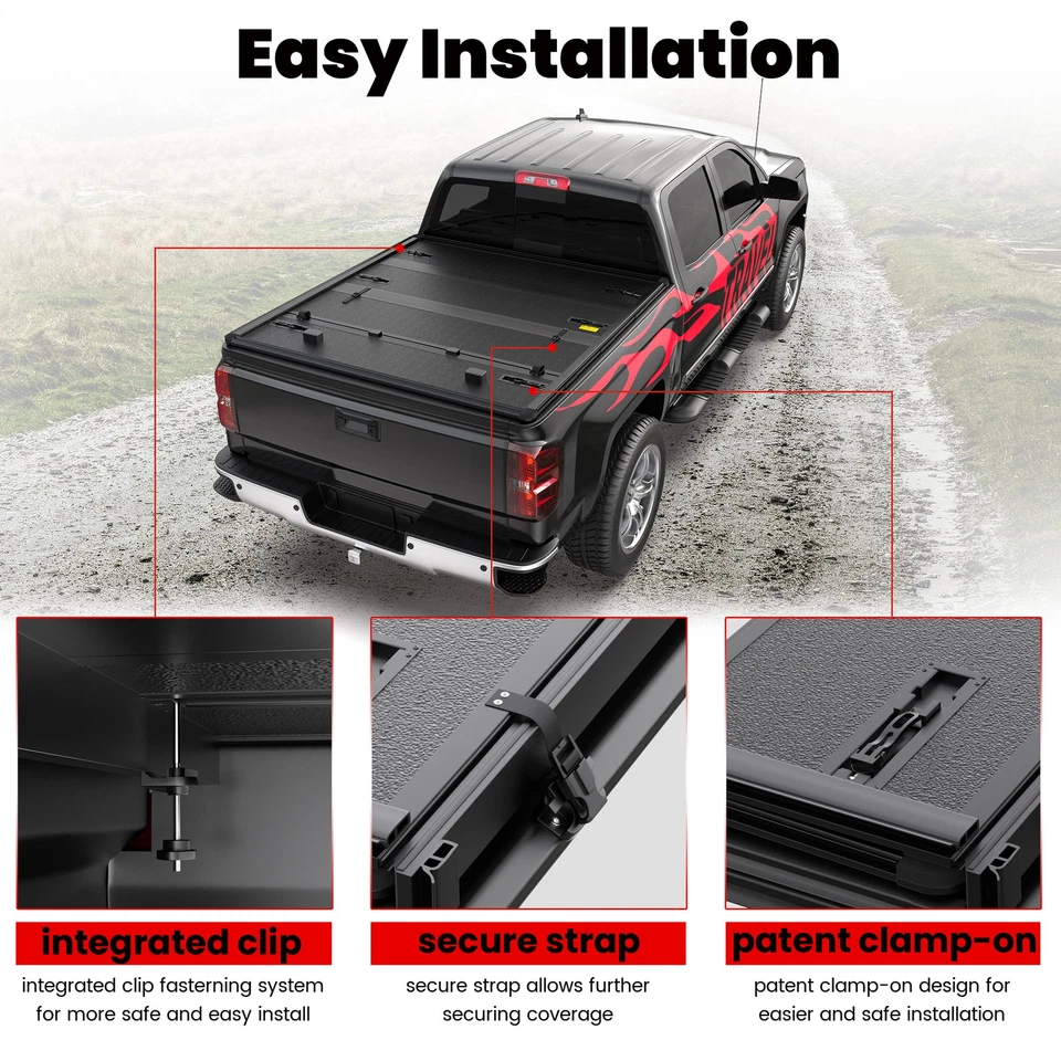 6.5FT 4-Fold FRP Truck Bed Tonneau Cover For 1988-2002 Chevy GMC C/K1500 2500 — 第 3/4 张图片
