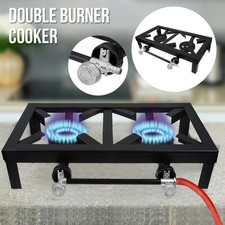 Image of Propane Gas Double Burner Camping Cooker Stove Cast Iron LPG BBQ Portable Grill