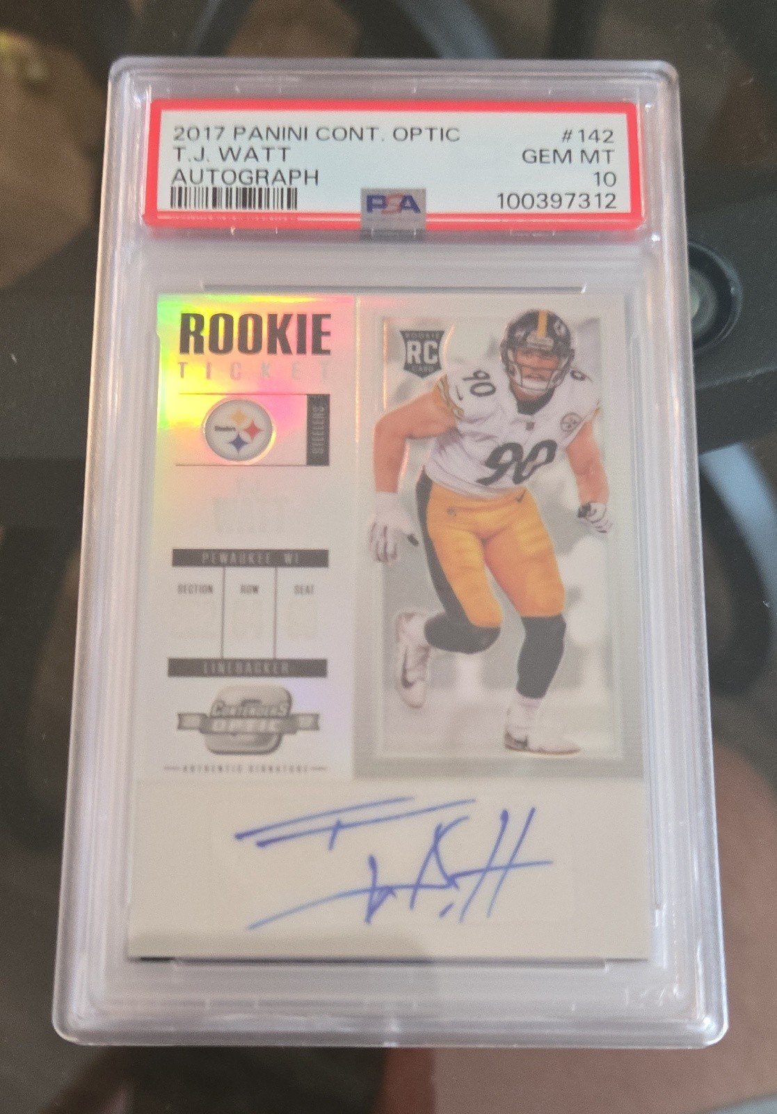 2017 Panini Contenders Optic - Rookie Ticket Autograph T.J. Watt #142 (AU, RC)