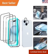 3 1 Pack Tempered Glass Screen Protector for iPhone 15 Plus - Military-Grade